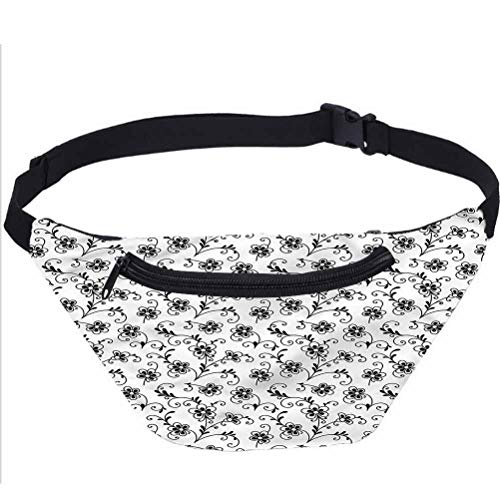 Bolsa de riñonera floral, tallos remolinados suave naturaleza running viajes deportes bolsas