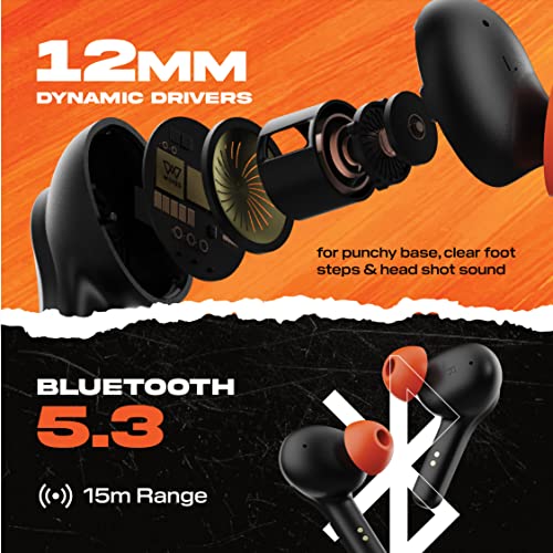 Image of Wings Phantom Orangutan, TWS Earbuds with Gaming Inspired case Design, Wireless Bluetooth 5.3 airpods with SpeedsyncTM, 30 Hours Gameplay and 8 Hours Gameplay, Low Latency 50 ms