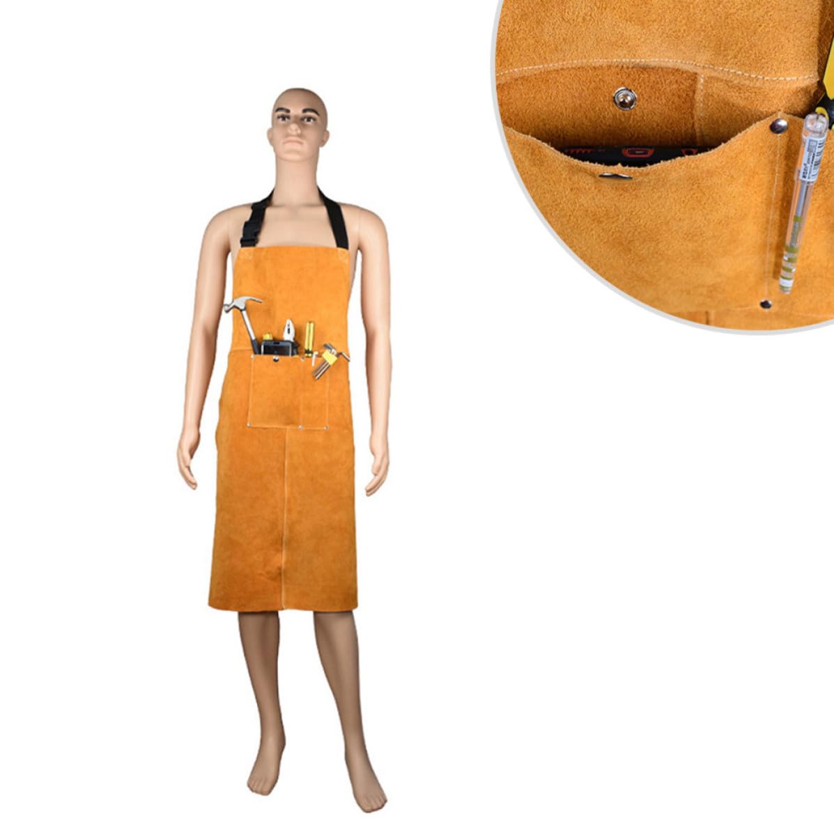 Yardenfun Delantal de Cuero para Soldar Resistente al Desgaste con Grandes Bolsillos y Tirantes Ajustables para Protección en Taller de Soldadura Color Aleatorio