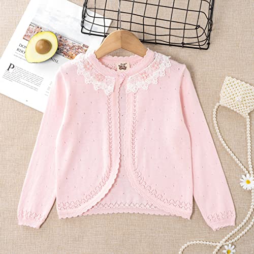 Little Girls Long Sleeve Bolero Shrug Lace Short Cardigan Long Sleeve Button Knitted Tops3