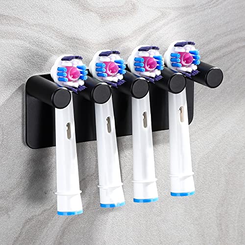 Gsocel Soporte para cabezales de cepillo de dientes eléctrico, de acero inoxidable, para 4 cabezales de cepillo de dientes eléctricos, montaje en pared, sin taladrar, color negro Cover