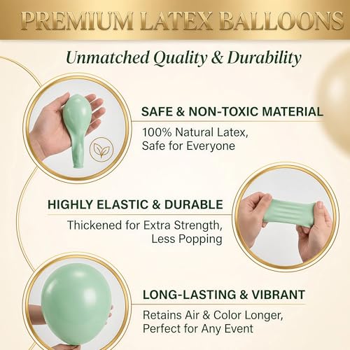 Image of Hiins Balloon Column Kit Set of 2 With Balloons Included - with Base,Pole,Balloon Tower Backdrop Decoration for Wedding, Baby Shower,Birthday Party,Bachelorette Parties (3xJade Green Gold)