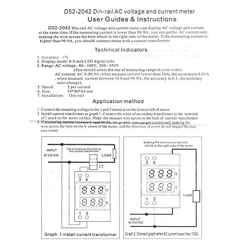 Image of DIN Rail Voltage Ampere Meter, AC80-300V AC0-99.9A Multi-Functional Digital Din Rail Current Voltage Power Meter Ammeter Voltmeter, Din Rail Led Display Digital AC Voltmeter