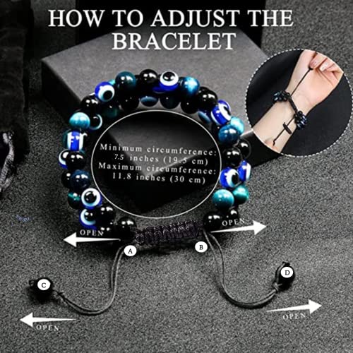 Evil Eye Beaded Bracelet For Women Men Tiger Eye Bracelet Evil Eye Bracelets Pack Mens Beaded Bracelet Eye Bracelet For Protection 8Mm Natural Stone Elastic Yoga Agate Beads Protection Bracelet For Men Women (2 Evil Eye & Blue Tiger Eye) #TOP5