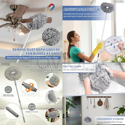 Image of OVIOL Fan Cleaner Brush with Long Rod Flexible Fan Cleaning Mop Microfiber Dust Cleaner Foldable Duster for Home Cleaning Microfiber Duster Cleaning Home, Kitchen, Car, Ceiling(Grey)