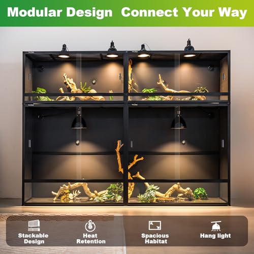 Image of Giant PVC Reptile Enclosure System, 96 inchx24 inchx70 inch Stackable 700 Gallon Modular Habitat with Front Opening Sliding Glass Doors for Iguana Monitor Tegu Snake