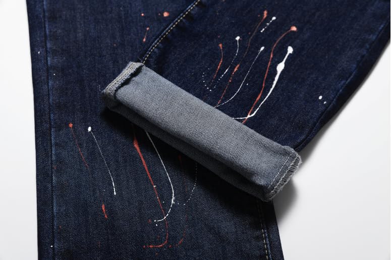 Men's Letter Printed Ripped Slim Fit Moto Biker Casual Straight Jeans4