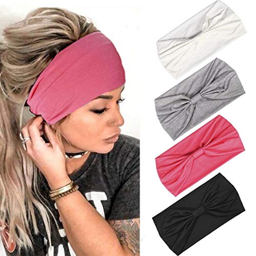 Fashband Boho Headbands Criss Cross Hair Bands Elastic Stretchy Twist Head Wraps Yoga Outdoor Head Scarfs Headpiece for Women Girls Pack of 4