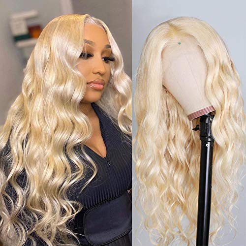 613 Lace Front Wig Human Hair 150% Density 13x4x1 Deep Middle T-Part Blonde Lace Front Wig Brazilian Body Wave Lace Front Human Hair Wigs for Women (30inch, 613 T-Part Body Wave Lace Front Wigs)