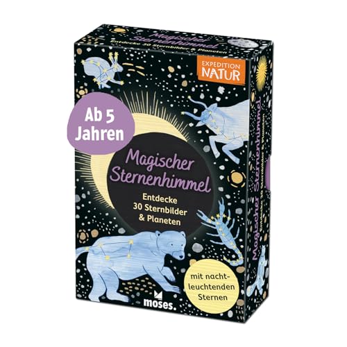 moses. Expedition Natur Magischer Sternenhimmel – Entdecke 30 Sternbilder & Planeten, Bestimmungskarten mit Glow-in-the-dark-Effekt, Astronomie für Kinder ab 5 Jahren