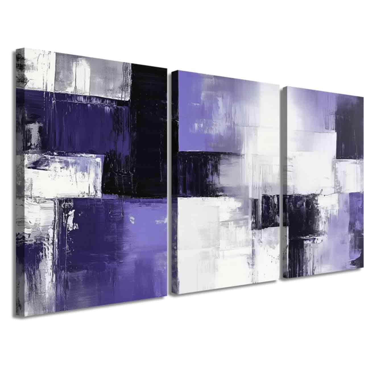 LZIMU 3 Pcs Abstract Wall Art Black White Grey Picture Prints Minimalist Geometry Canvas Painting Modern Neutral Aesthetic Artwork Office Living Room Bathroom Decor (Purple, (24x36inchx3 Pieces))