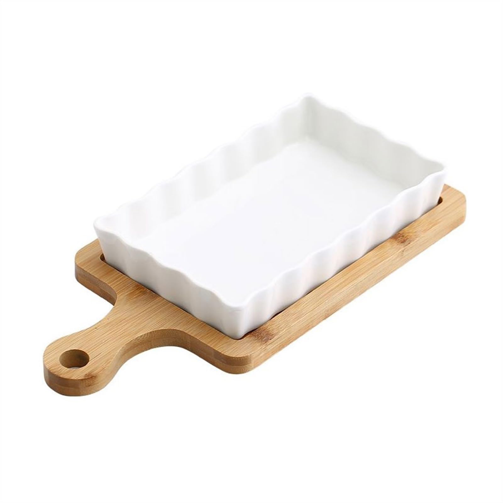 Lasagne Auflaufform Keramik-Backform for Käse, gebackener Reis, Backplatte for Zuhause mit Holzmatte, verbrühungssicherem Griff Auflaufformen(650ml)