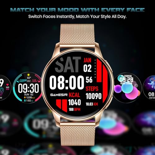 Image of GameSir Evo Vista Smartwatch, 1.39 inch HD Round Display, Bluetooth Calling, Heart Rate & SPO₂, 100+ Sports Modes, IP67, Long Battery Life for Men & Women (Millanese Gold)