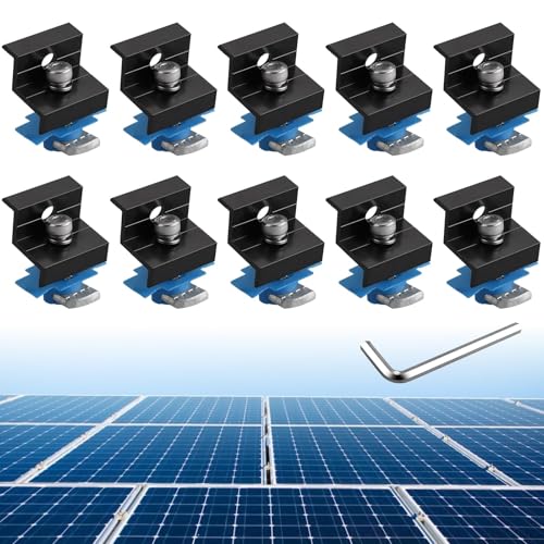 Anbte 10pcs Solar Panel End Clamp for Standard Unistrut Aluminum 30mm/35mm Solar Panel Brackets with Nuts Bolts Solar Panel Mounting Kit for Metal Roof Tin Roof Flat Roof Sheet Roof Black