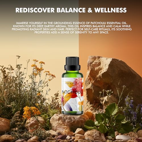 Image of Esslux Patchouli Essential Oil Improves Appearance of Dry Skin - 100% Pure, Therapeutic Grade - Used for Aromatherapy, Stress Relief & Sleep - 90 ML