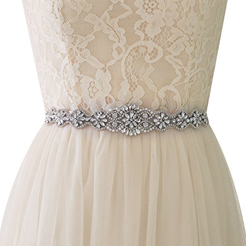 Preisvergleich Produktbild TOPQUEEN Glitzer Kristall Strass Gürtel Satin Schärpe Brautgürtel für Hochzeit Party Brautjungfernkleider (Naturweiss)