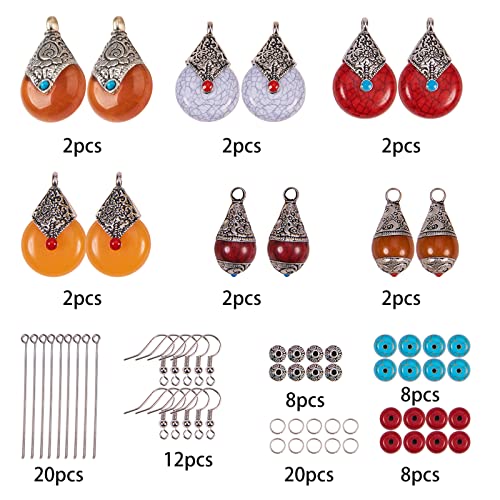 Sunnyclue 1 Box Diy 6 Pairs Teardrop Drop Gemstone Earring Making Starter Kit Exclusive Jewelry Arts Craft Kit Turquoise Pendants With Earring Hooks For Women Beginners Adults #TOP1