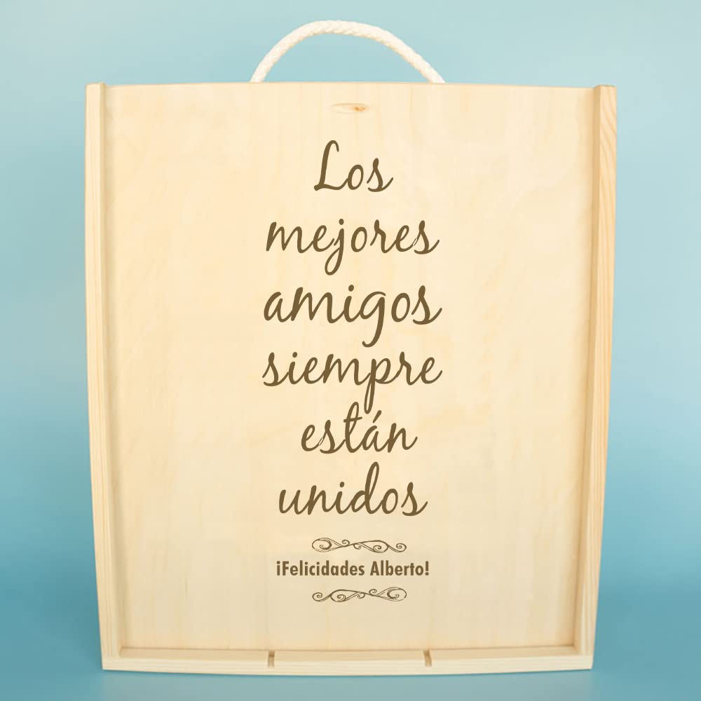 CALLE DEL REGALO Caja de Madera para tres Botellas de Vino grabada con el Texto Que tú Quieras.