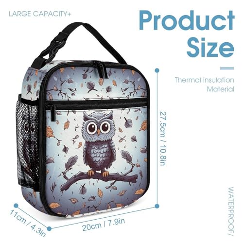 Owl Tree Branches Backpack Set 3 Piece, Durable Backpack Insulated Lunch Bag Portable Pencil Case for Men Women4