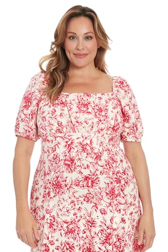 Image of London Times Womens Square Neck Smocked Back Linen Blend Flattering Versatile Spring Summer Garden Party