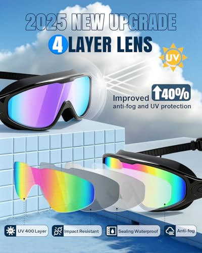 Image of Swim Goggles 2 Pack, Wide View Anti Fog&UV Swimming Goggles for Audlt, No Leak Pool Beach Essentials for Men Women