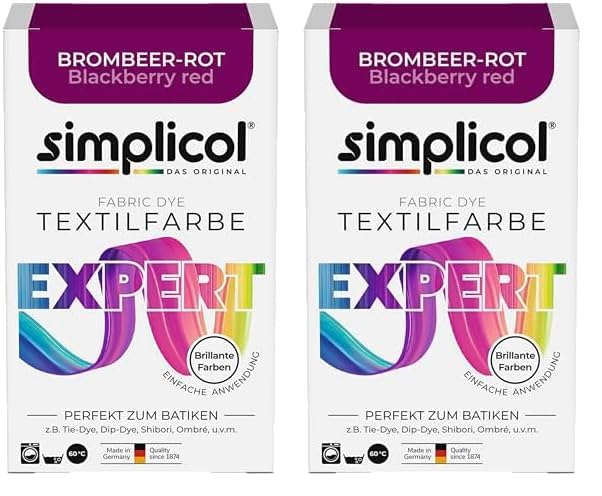 simplicol Textilfarbe expert Brombeer-Rot 1706: Farbe für kreatives, einfaches Färben in der Waschmaschine oder manuell (Packung mit 2)