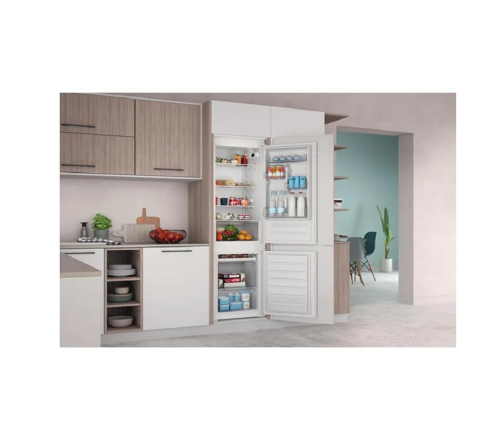 Indesit INC18D021A1 Frigorifero Combinato, Statico, Tecnologia Low Frost, Altezza 177 cm, 34 dBA, Porte Reversibili, Illuminazione Led, Controllo Umidità, Allarme Porta Aperta, Classe Energetica E