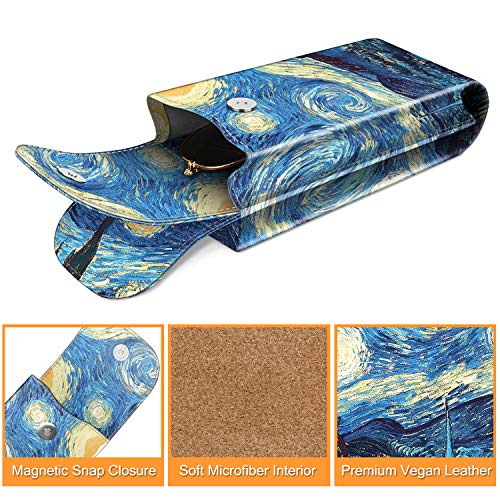 Image of FINTIE Double Glasses Case with Carabiner Hook, Portable Vegan Leather Eyeglass Case Anti-scratch Sunglasses Pouch