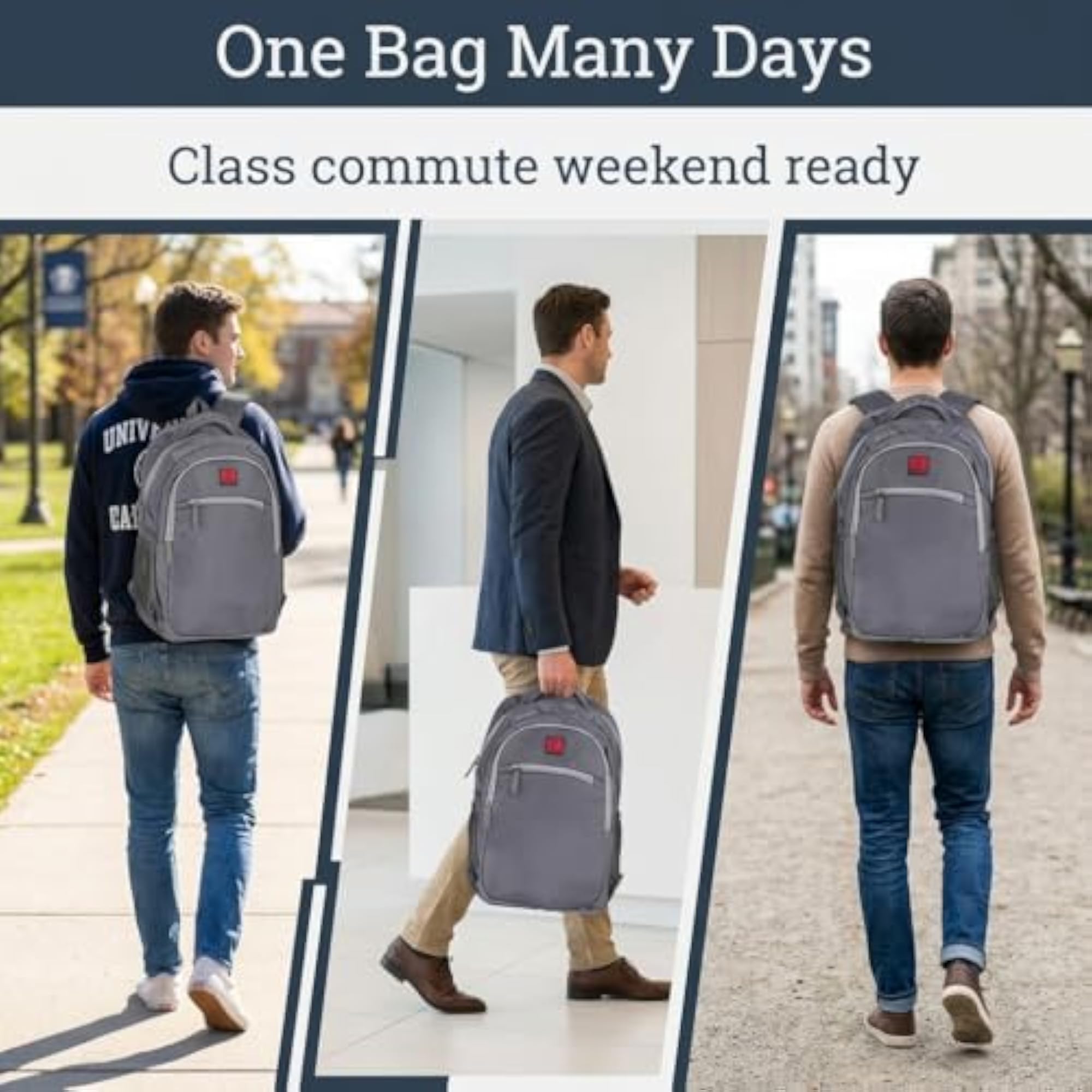 Unisex 35L Grey Waterproof Laptop Backpack, Casual College Bag