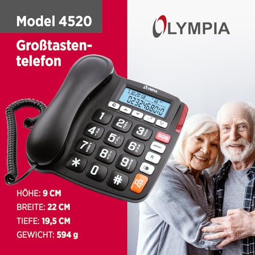 Olympia Großtastentelefon 4520 | Seniorentelefon Festnetz | mit extragroße Wahltasten | Festnetztelefon mit Schnur | hörgerätekompatibel | Senioren Telefon mit Kabel | großes LCD-Display | schwarz – Bild 3