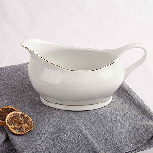 Franquihogar - Salsera para salsas de porcelana blanca con filo de oro para servir aperitivos y decoración - 350 mL | Lubeck
