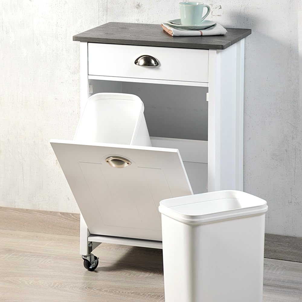 KESPER Chariot de Cuisine avec Système de Tri des Déchets, Laqué Blanc, Plaque de Recouvrement Gris