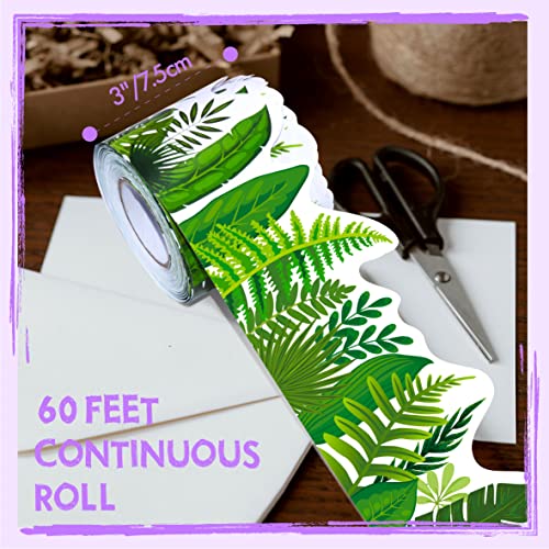 Image of 60 Feet Bulletin Board Borders, Scalloped Rolled Border Trim with Tropical Leaves Patterns for School, Classroom & Offices