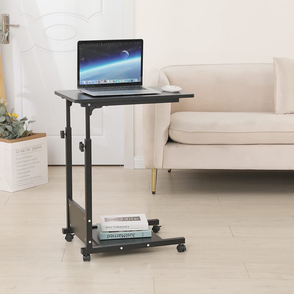 Drumm Betttisch für Laptop,Schrebitisch,Betttisch mit Rollen,höhenverstellbar,mit abschließbaren Rollen,Stehtisch,mobiler Computertisch,Faltbar (Schwarz (56.5.37.95cm))