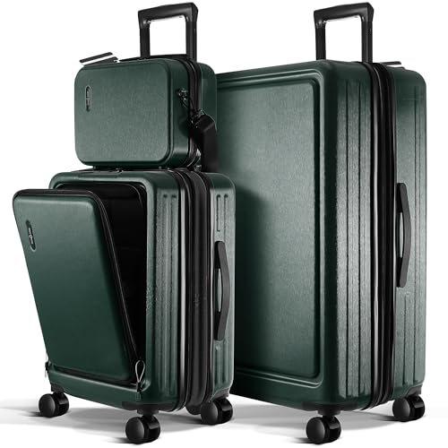 Image of Luggage Sets 3 Piece, 20 Inch Carry on Luggage and 28 Inch Suitcases with Wheels Spinner, Durable Hard Shell Suitcase Set, Expandable Travel Suitcase, Green