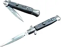 Canivete Stiletto Italiano Mafia Preto Xadrez, Cor Prateado, 1ª Qualidade