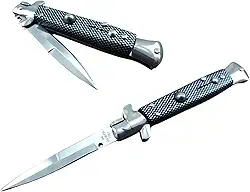 Canivete Stiletto Italiano Mafia Preto Xadrez, Cor Prateado, 1ª Qualidade