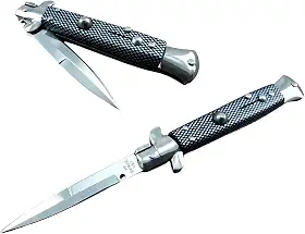 Canivete Stiletto Italiano Mafia Preto Xadrez, Cor Prateado, 1ª Qualidade