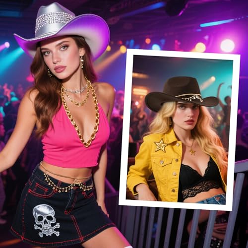 DOCILA Rhinestone Belt Cowboy Chain Hat Band Women Gold Star/Coins/Shell Cowgirl Dress Waist Metal Belt Festival Parties Costume Accessories2