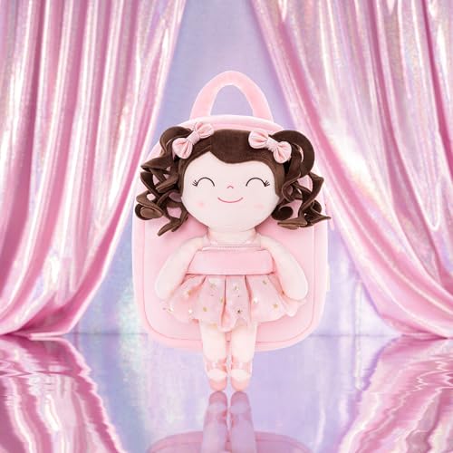 Image of Gloveleya Toddler Backpack Baby Ballerina Girl Gifts Plush Curly Hair Ballet Backpack - Champagne Pink 9 inches