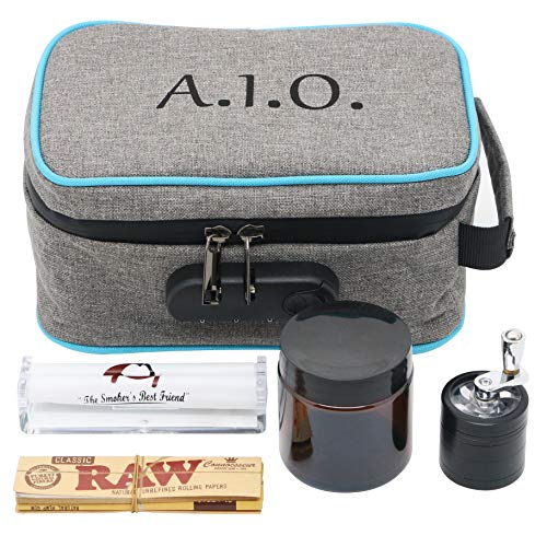STASH Box KIT â€“ Smell Proof Case with Lock, Herb Grinder for Herbs, Roller Machine (with Papers) & Seal Proof Herb Stash Jar