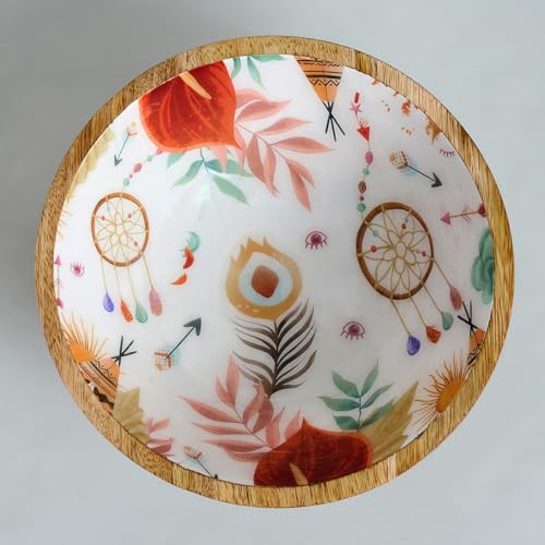 Image of SAAGA Mango Wood Salad Bowl for Kitchen - Decorative Bowl for Snacks, Noodles, Curries & Soup Serve-Ware - 10 Inch X 4 Inch, Burnt Sienna