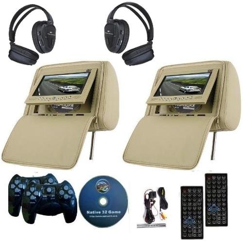 PlexonTM Headrest DVD Player with 7" LCD Monitor / Game System Disk / Wireless IR Headphones
