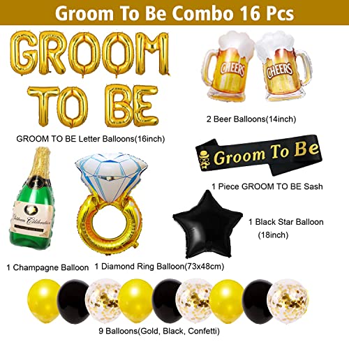 Image of Party Propz Ultimate Groom to Be Party Decoration Kit - 16pcs, Foil Balloons, Sash, Non-Toxic, DIY Celebration Essentials