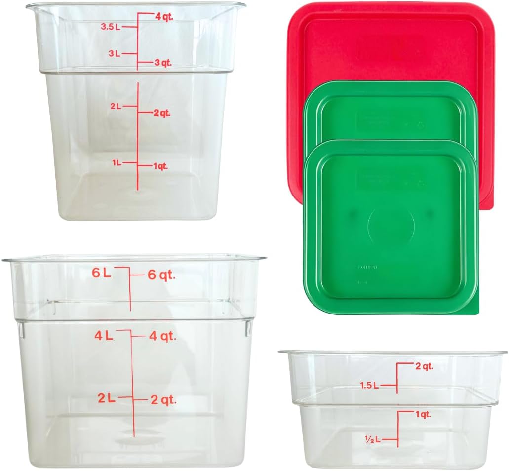 ATREVO Cambro Containers with Lids. Food Storage Clear Polycarbonate 2 qt, 4 qt & 6 qt. (Pack of 3). Made in the USA