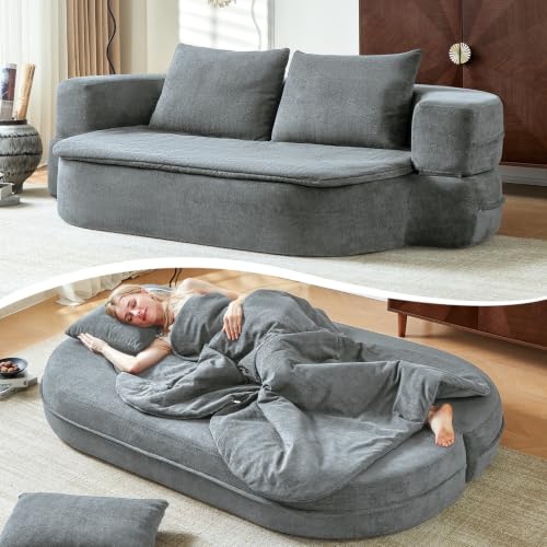 Image of 79 inch Convertible Futon Sofa Bed Mattress, Sleeper Boneless Futon Sofa,Grey