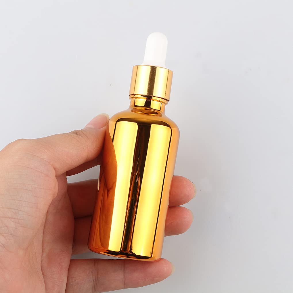 24 Stück 50ml Chrom Gold Pipettenflasche mit Gold Pipettenring,Glasflasche Tropfpipetten für Aromatherapie ätherische Öle Dosierung und Lagerung + 4x Trichter