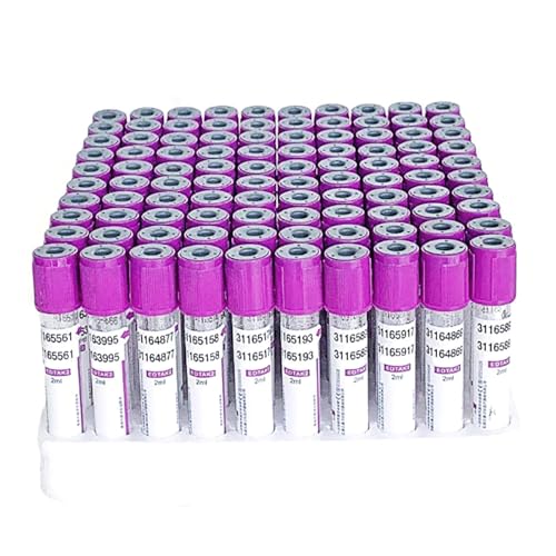 SNBGRYE 100 Tubos Vacutainer, Tubos De Vidrio EDTA K2 De 2ml/5ml/10ml, con Tapas De Rosca Moradas + Etiquetas, para Laboratorios,5ml