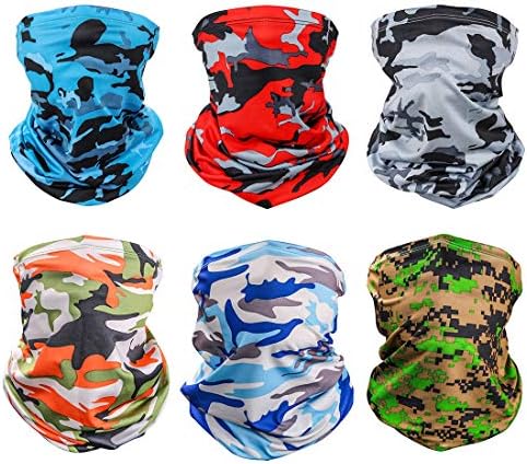 6 Pieces Sun UV Protection Face Mask Neck Gaiter Windproof Scarf Sunscreen Breathable Bandana Balaclava for Sport&Outdoor