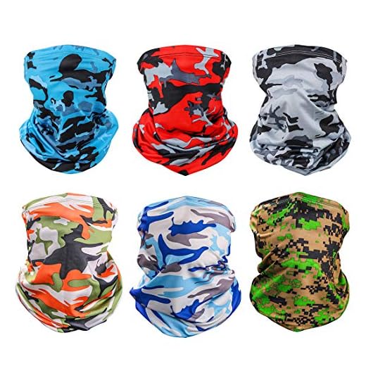 6 Pieces Sun UV Protection Face Mask Neck Gaiter Windproof Scarf Sunscreen Breathable Bandana Balaclava for Sport&Outdoor (Camouflage(6 Pack))